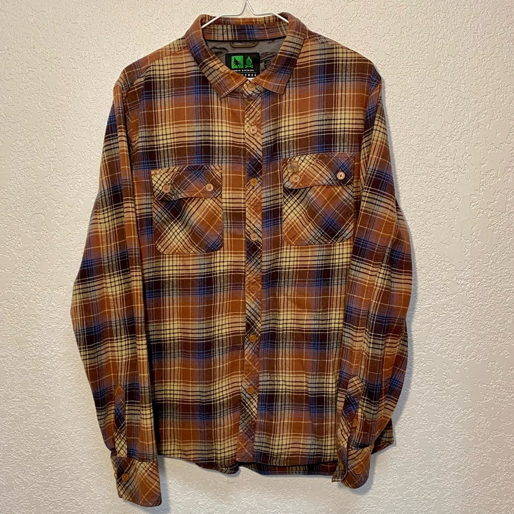 Hippy Tree Flannel Shirt Men’s Large Brown Plaid Nomad Division 100% Cotton L/S